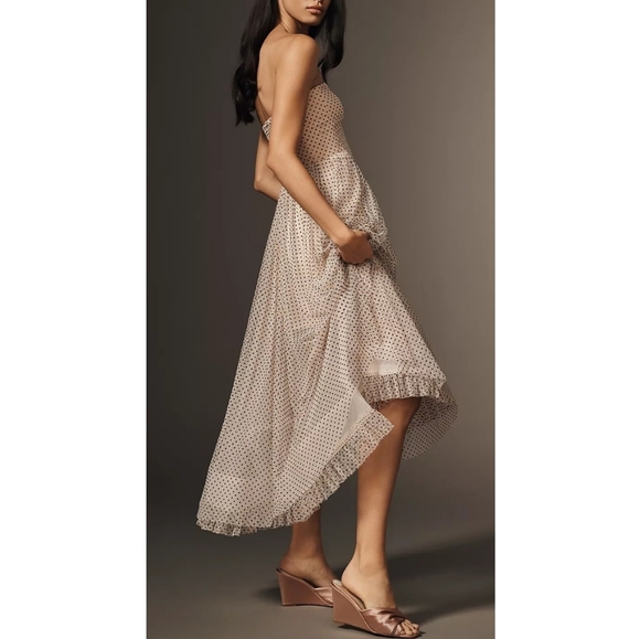 Anthropologie Maeve Strapless Polka Dot Tulle Midi Dress - Picture 7 of 15